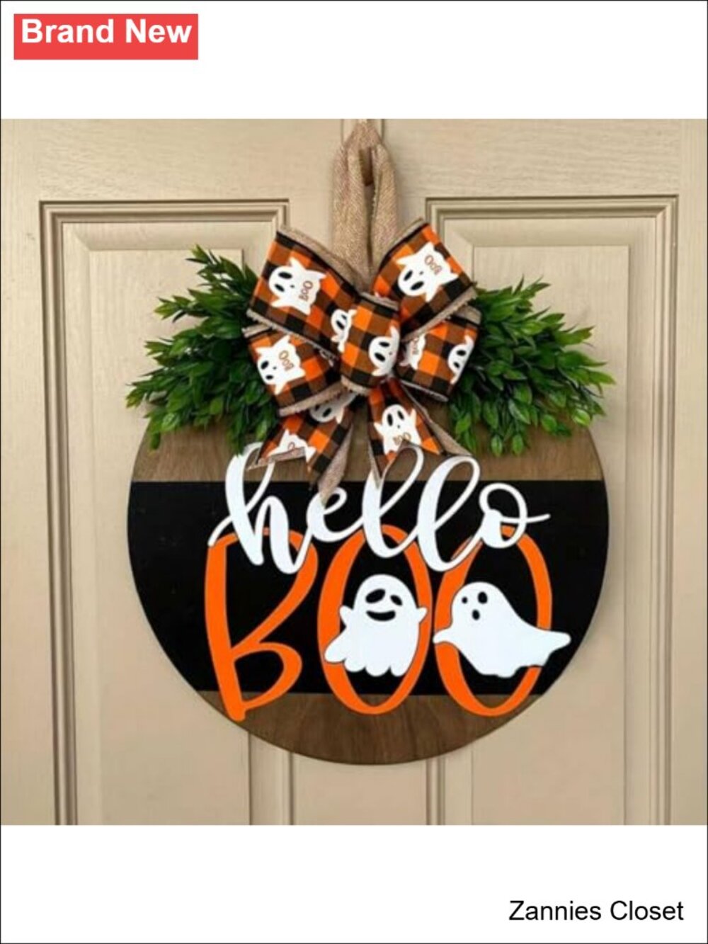 👻 Halloween Welcome Door Sign Wooden Wreath with Bow for Front Door Farmhouse